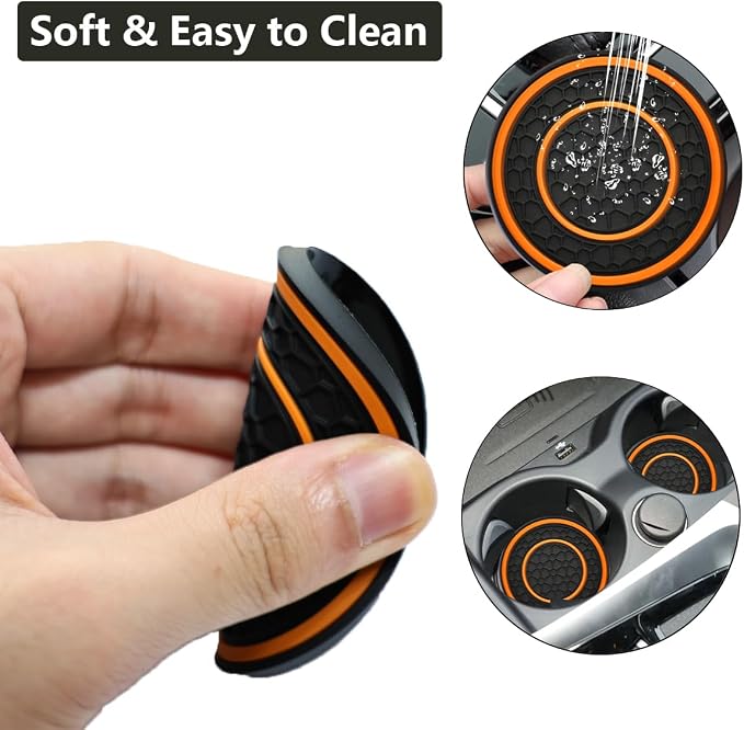 Car Cup Coaster Universal Automotive Waterproof Non-Slip Cup Holders Sift-Proof Spill Holder Car Interior Accessories 4 Pack Black & Orange