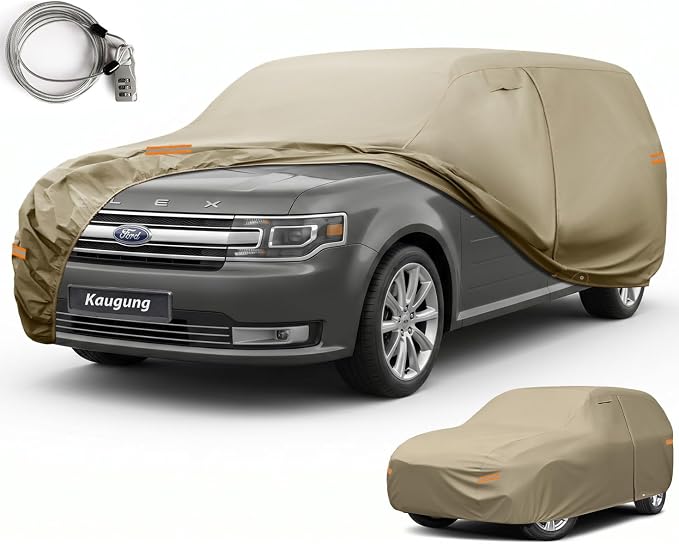 Kaugung Custom Fit Car Cover for Ford Flex (2008-2019), Heavy Duty All Weather Waterproof Outdoor Cover, Sun Rain Snow UV Protection with Driver Door Zipper & Air Vents