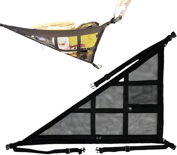 Car Ceiling Cargo Net – Double-Layer Roof Storage Mesh, Triangle Overhead Organizer Pocket | Long Trip Travel Ceiling Mesh Storage Net, Interior Vehicle Space Saver for Car Journeys Packing