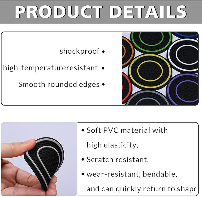 2 Pack Car Coasters for Cup Holder, 2.75 Inch Universal Auto Waterproof Coasters Silicon Insulation Cup Mats,No-Slip Anti Dust Insert Coaster for Woman Man, Suit for Vehicle Interior (2, Gray)
