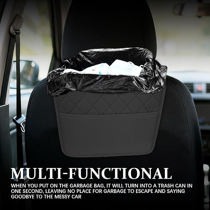 Car Seat Back Organizer, Car Organizers and Storage, PU Leather Vehicle Backseat Hanging Storage Pocket, Multipurpose Auto Organizer Hanging Universal for Most Vehicles (Black without Pocket)