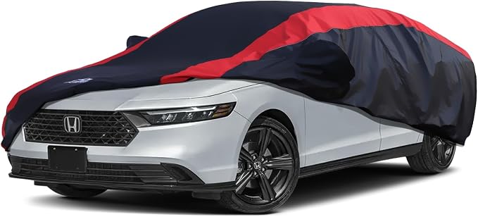 Honda Accord Car Cover Waterproof All Weather with Red Strip Design, Custom Fit for Honda Accord 1998–2025, Accord Accessory with Door Zipper & Windproof Straps