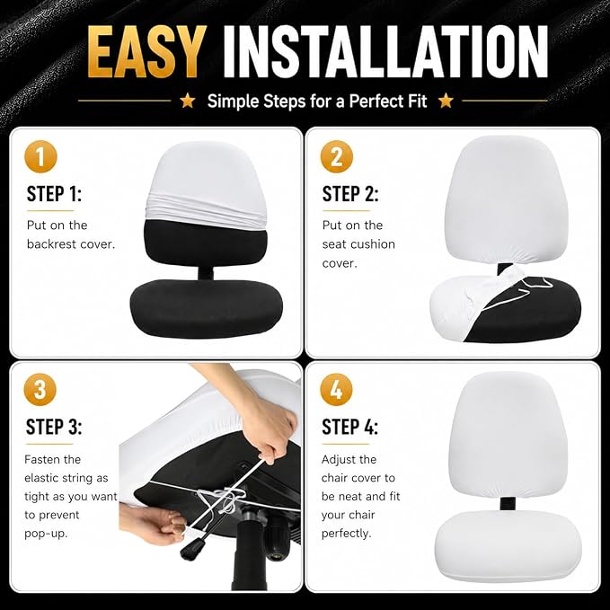 Separate Desk Office Chair Seat Covers - Universal Stretch Computer Chair Slipcover - 180GSM Washable Rotating Backrest Coverings & Cushion Protectors for Dogs, Cats, Pets, Dark Gray