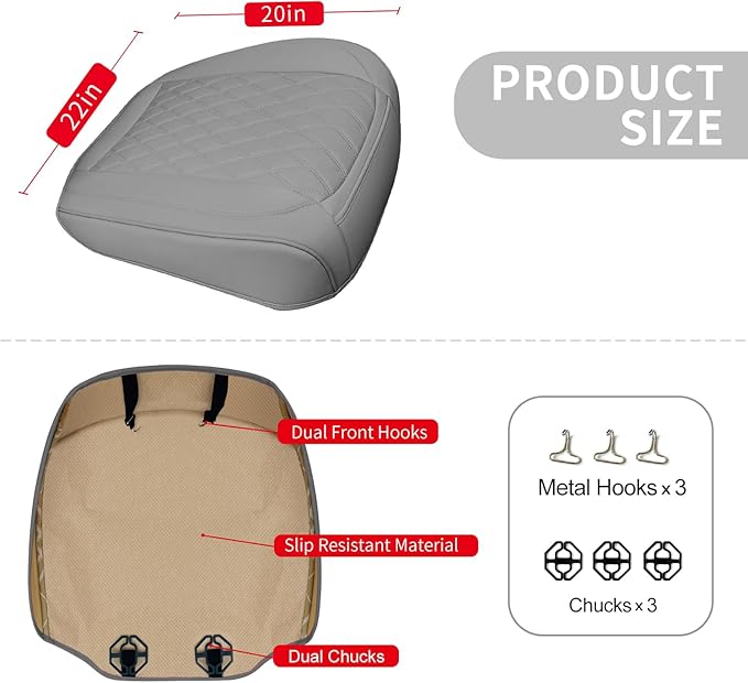 BEITK 1 Pack Leather Front Car Seat Cover Bottom Car Seat, Anti-Slip and Full Wrap Driver Car Seat Protectors, Luxury Waterproof Bottom Auto Seat Cushion Pad Mat for Most Vehicles(Red)