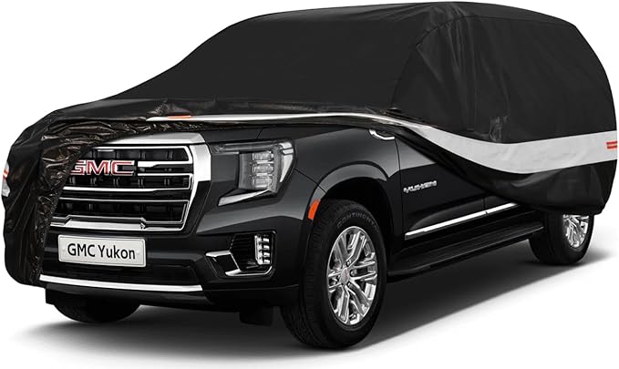 10 Layers SUV Car Cover Custom Fit for GMC Yukon (2006-2026) Waterproof All Weather for Automobiles, Outdoor Full Cover Sun UV Rain Protection with Zipper Cotton.Black