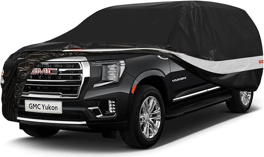 10 Layers SUV Car Cover Custom Fit for GMC Yukon (2006-2026) Waterproof All Weather for Automobiles, Outdoor Full Cover Sun UV Rain Protection with Zipper Cotton.Black