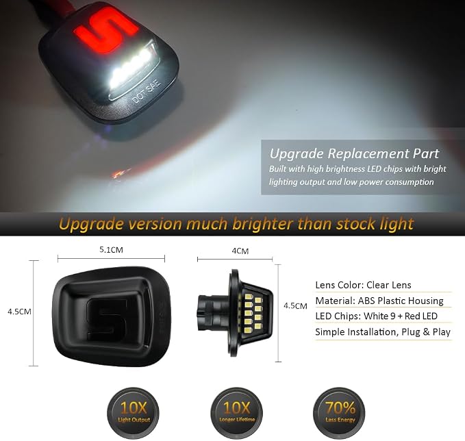D-Lumina LED License Plate Lights Tag Light Lamp S-Shaped Red Light Strip for 1988-1999 Chevy Silverado GMC Sierra C1500 C2500 C3500 K1500 K2500 K3500 Pickup Suburban Tahoe Blazer S10 Yukon Sonoma S15