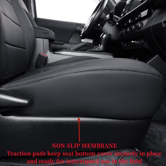 coverdream Tacoma Seat Covers Custom Fit for 2005-2011 Toyota Tacoma Double Cab/Crew Cab(TRD Sport Seats),Fully Covered Faux Leather Seat Protector-Full Set (Black)