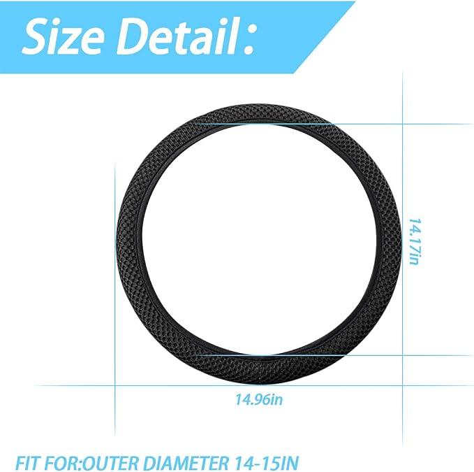Elastic Stretch Steering Wheel Cover, Universal 15 Inch Automotive Steering Wheel Cover, Microfiber Breathable Ice Silk, Anti-Slip, Odorless, Easy Carry,Warm in Winter and Cool in Summer (Black)
