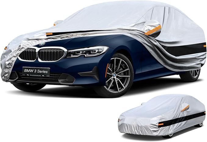 10 Layers Car Cover Custom Fit for BMW 3 Series 320i 328i 330i 335i M340i (2013-2026), Waterproof All Weather for Automobiles, Outdoor Full Cover Sun Dust Rain Protection with Cotton. Silver