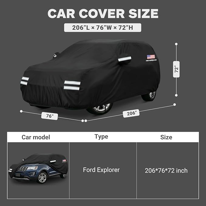 Car Cover Compatible with Ford Explorer, Full Car Covers Waterproof All Weather Dustproof, Snowproof, UV Protection Exterior Car Covers for Automobiles Universal Fit Ford Explorer