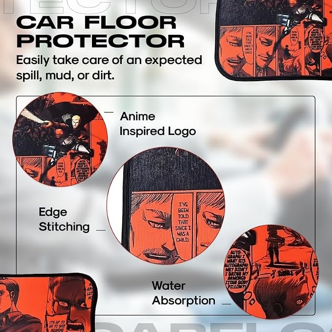 Anime Car Carpet Mat Set of 2 Front Design Automotive Accessories Interior All Weather Floor Mats Decor with Non Slip Black Anti Skid Backing (AkatXRedttan)