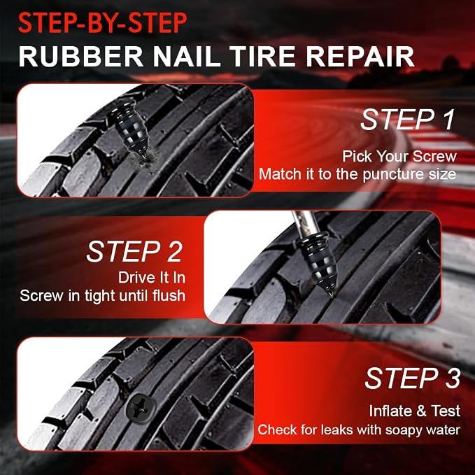 132Pcs Heavy Duty Tire Repair Kit, Professional Tire Plug Kits with Rubber Nails, 50Pcs Plugs, Fix a Flat Puncture Patch Tools for Motorcycle, Car,Truck, ATV, Auto, UTV & Lawn Mower(Tubeless)