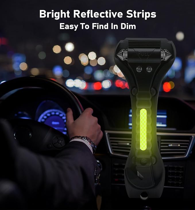 Car Safety Hammer 4 Pack, Car Window Glass Breaker and Seat Belt Cutter Auto Emergency Escape Tool with Light Reflective Tape for Family Rescue, Life Saving Survival Kit