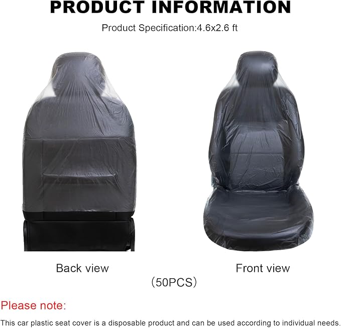 50 PCS Disposable Car Seat Covers, Clear Vehicle Seat Cover Waterproof Plastic Protector, Temporary Protective Covers for Airplane Seats/Restaurant Seats/Salon Chairs