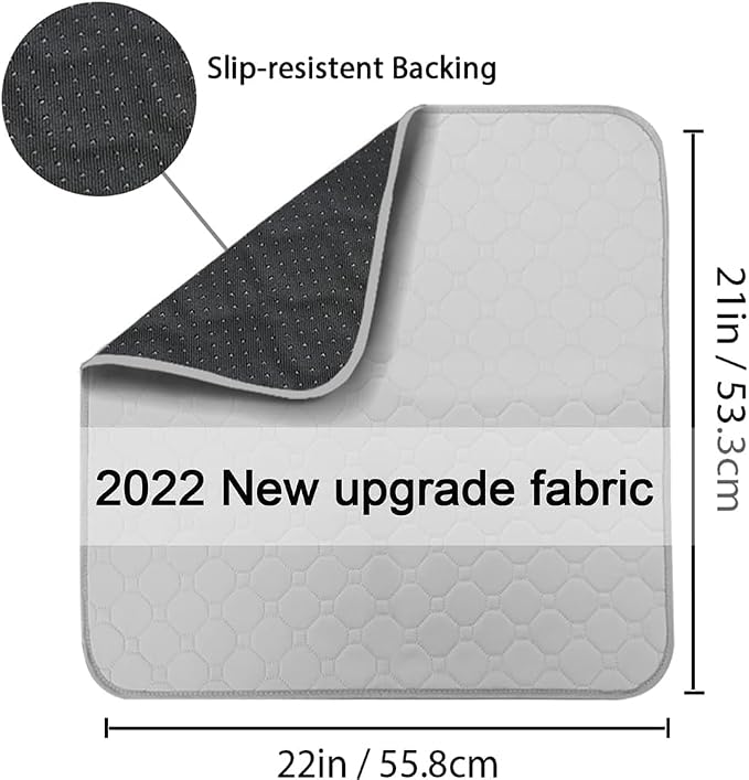 Non-Slip Absorbent Washable Incontinence Pad underpad Seat 4-Layer Design Chair Absorbent Pads Protection - for Seniors, Adult, Children, or Pet Underpad Protection - Set of 2 (Gray, 21" L x 22" W)