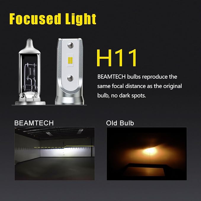 BEAMTECH H11 Bulbs, H8 H9 Fog Bulbs Fanless 300% Brighter, Pack of 2