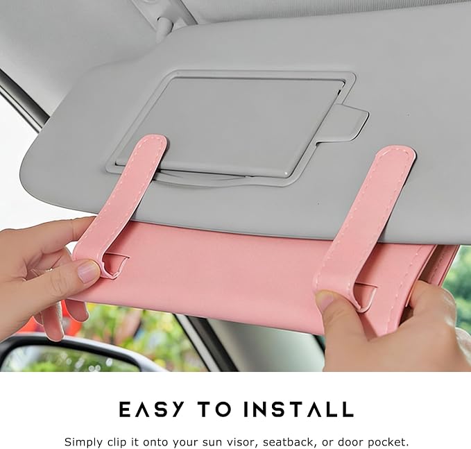 Car Tissue Holder, Auto Sun Visor Napkin Holder Hanging Paper Towel Dispenser with Tissue Refill, Premium Leather Napkin Case Mask Organizer for Backseat & Visor, Car Accessories (Pink)