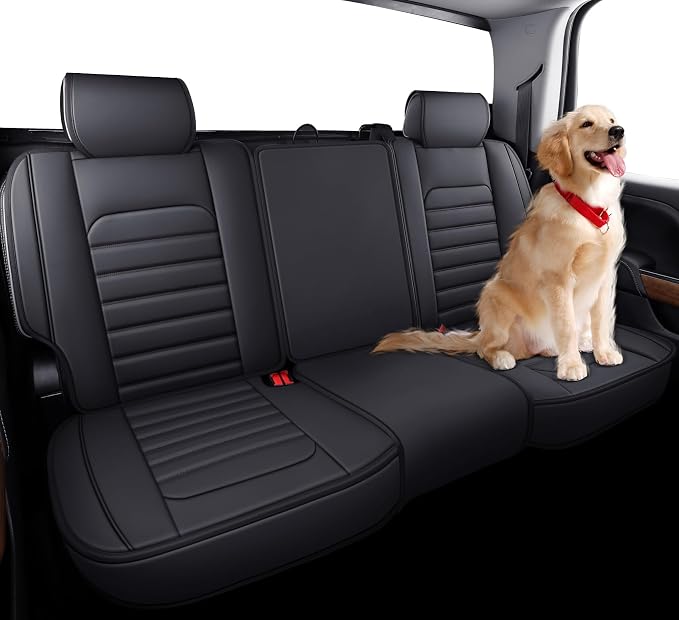 YIERTAI Silverado Sierra Rear Seat Covers for 2007-2023 2024 2025 2026 1500/2500/3500 HD Pickup Waterproof Leather Crew Double Extended Cab Back Seat Protectors(1 Rear Seat Cover/Black)