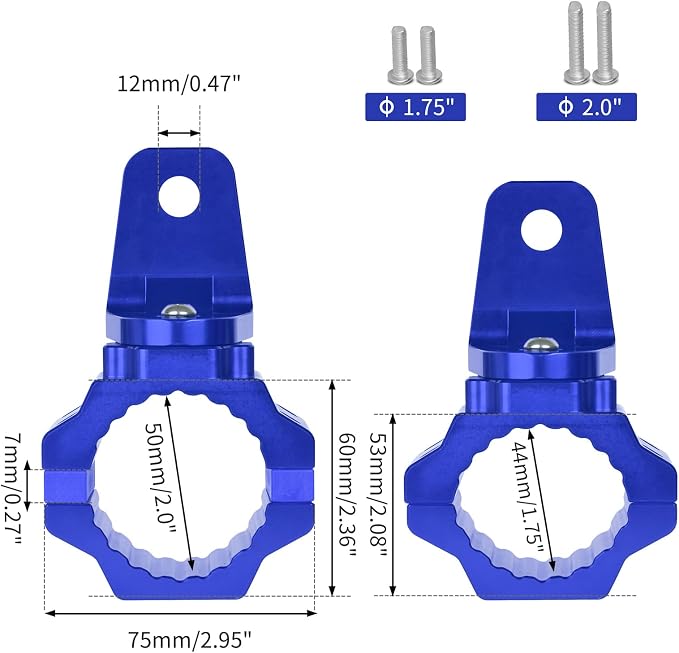 ZIDIYORUO UTV Whip Light Mounts for 1.75-2in Dia Roll Cage, Blue 2PCS | Aluminum Light Brackets, for 1.75-2in Dia UTV cages. Holds LED whips, chase lights, flags. 360 swivel. Fits RZR, Can-Am, Jeep