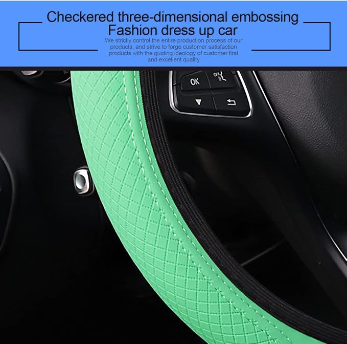 LoyaForba Leather Car Steering Wheel Cover, Elastic Breathable Anti-Slip Steering Wheel Protector, Car Interior Accessories for Men Women, Universal 15 Inch for Most Cars (Green)