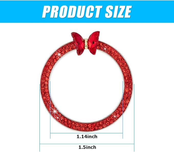 2PCS Bling Car Engine Start Stop Decoration Ring, Crystal Rhinestone Auto Push Start Button Ignition Ring Sticker, Vehicle Decor Accessories for Women Girls, Universal for Vehicles (Red)