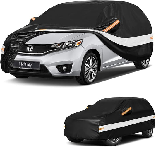 10 Layers Hatchback Car Cover Custom Fit for Honda Fit (2001-2026), Waterproof All Weather for Automobiles, Outdoor Full Cover Sun Dust Rain Protection with Cotton. Black