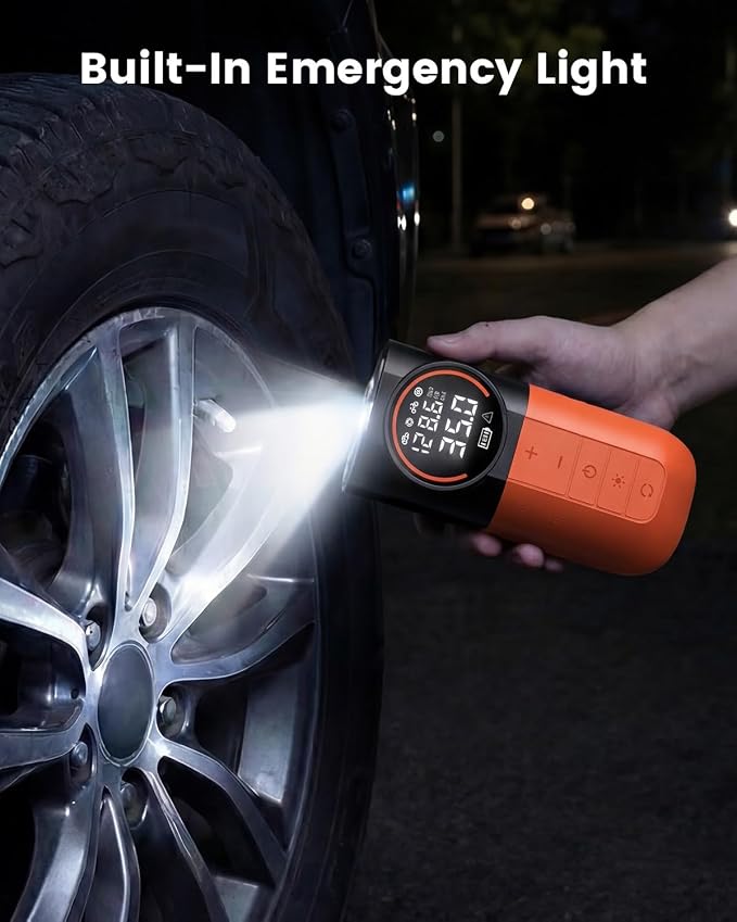ETENWOLF S1 Tire Inflator Portable Air Compressor, 160PSI Air Pump for Car Tires, Bike, Motorcycle, Balls, Fast Inflation Tire Pump, Cordless bike Pump with LED Light & Digital Pressure Gauge (Orange)