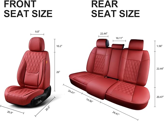 Car Seat Covers Full Set, Breathable Leather Automotive Front and Rear Seat Covers, Car Seat Protectors Full Set,Universal Automotive Vehicle Seat Cover for Most Sedan SUV Pick-up Trucks, Wine Red