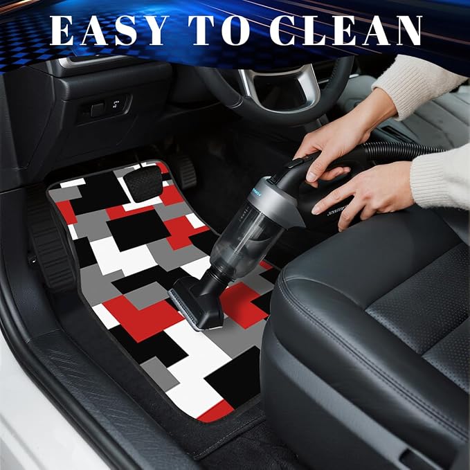 Red Black Car Floor Mats Set of 4 Geometric Abstract Retro Pixel Automotive Foot Mats Rugs Carpet for Car Non-Slip Auto Car Accessories Universal Fit Car Accessories for Truck