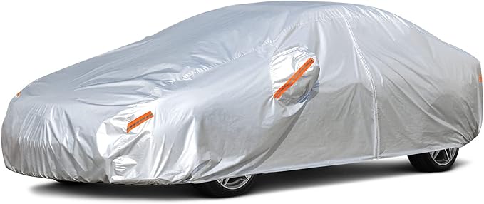 Kayme Sedan Car Cover Waterproof All Weather (194 to 208 Inch) | Protects cars from outdoor UV exposure, blocks blowing dust and wind, breathable lightweight material, easy storage