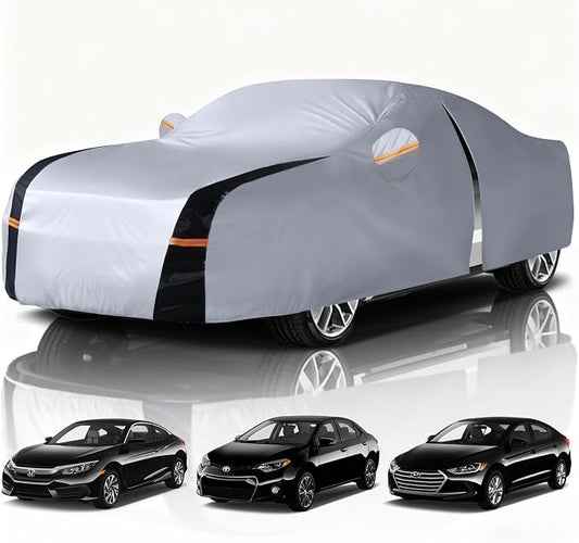 Sedan Car Cover 100% Waterproof All Weather, 10 Layers Outdoor Car Covers for Automobiles - Custom Fit Honda Civic, Hyundai Avante, Nissan Sentra, Kia forte, etc. Sun & Rain Protector. A1 (Size Chart)