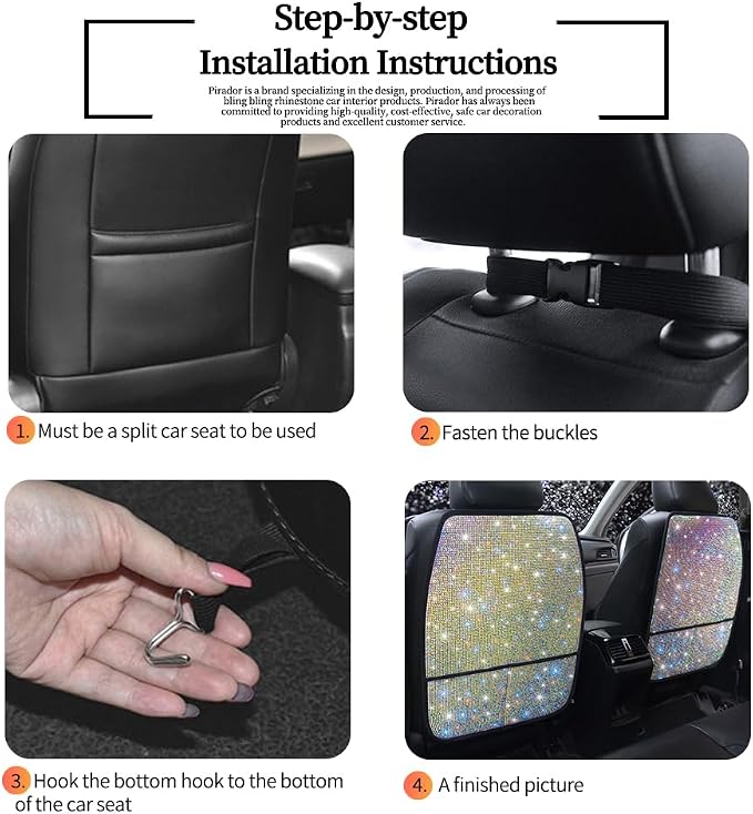 Diamond Bling Car Seat Kick Protectors with Storage – Sparkly Rhinestone Kick Mats, Universal Back Seat Cover for SUV, Crystal Auto Accessories for Stylish Moms Color 2pcs