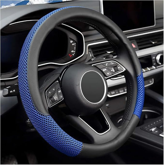 Car Steering Wheel Cover, 14.5-15" Microfiber Leather Ice Silk Breathable Non-Slip Steering Wheel Protector, Cool Auto Interior Decor Accessories, Universal for Truck SUV Van (Blue)