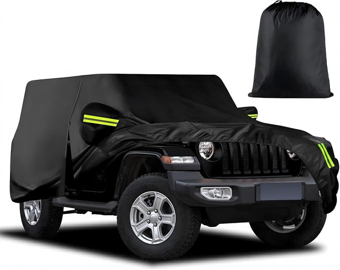 for Jeep Wrangler Cover Waterproof 2 Door, All Weather for Jeep Rain Cover for Automobiles, Outdoor Full Exterior for Jeep Covers Fits JK JL TJ YJ CJ
