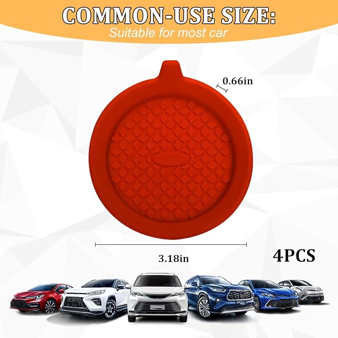 4PCS Car Cup Holder Coaster, Silicone Non-Slip Shockproof Vehicle Drink Cup Insert Mat, Dustproof Embedded Automotive Interior Water Bottle Pad, Universal for SUV Van Truck (Red)