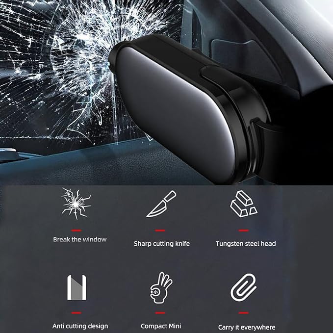 Car Emergency Tool, 2-in-1 Seatbelt Cutter & Window Breaker, Black (2Pcs)