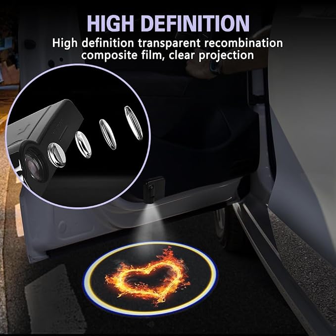 Zufoty 2PCS Car Door Light Projector, Wireless LED Car Door Paste Welcome Courtesy Light, LED Courtesy Ghost Shadow Welcome Lamp, Universal Car Accessories Fits Most Car SUV Truck
