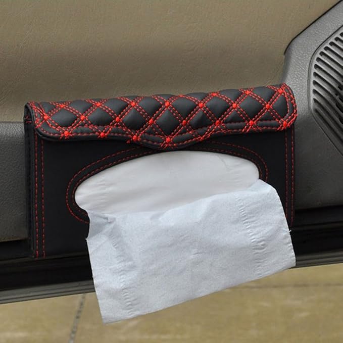 Denpetec Car Tissue Holder, Tissue Box Holder for Car, Universal Paper Towel Napkin Holders Box Tissues Case Cover for Cars Sun Visor, Vehicle PU Napkin Case