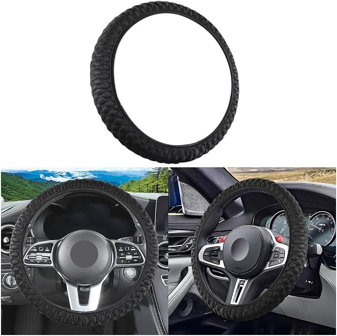 Car Elastic Stretch Steering Wheel Cover, 14.5-15" Breathable Ice Silk Anti-Slip Vehicle Steering Wheel Protector, Soft Auto Interior Decoration Accessories, Universal for Vehicles (Black)