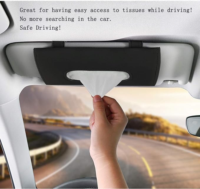 Fredysu Car Visor Tissue Holder, Sun Visor Napkin Holder Backseat Tissue Case, Premium Car Tissue Box for car, Vehicle (Black)