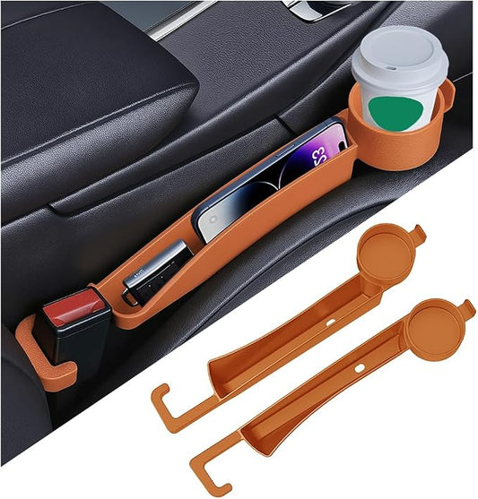 2PCS Car Seat Gap Filler Organizer with Cup Holder, Multifunctional Side Seat Crevice Blocker Plug with Storage Slot, No-Drop Auto Console Side Gap Stopper Organizer, Universal Fit (Orange)