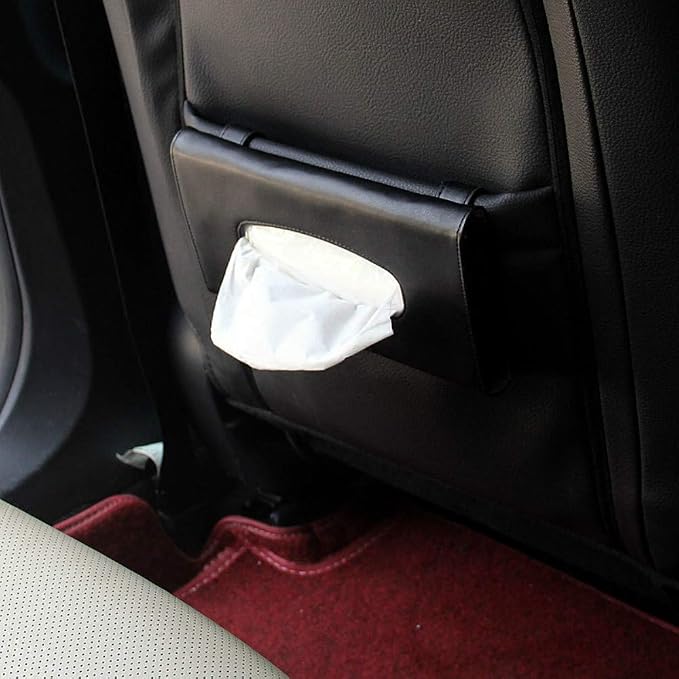 Visor Tissue Box Holder - PU Leather Van Truck Vehicle Car Tissues Case Dispenser for Backseat and Sun Visor, Refill Paper Included (Black)