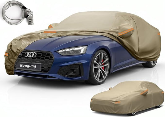 Kaugung Custom Fit Car Cover for Audi A5 S5 RS5 (2007-2026), Heavy Duty All Weather Waterproof Outdoor Cover, Sun Rain Snow UV Protection with Driver Door Zipper, Mirror Pockets & Air Vents