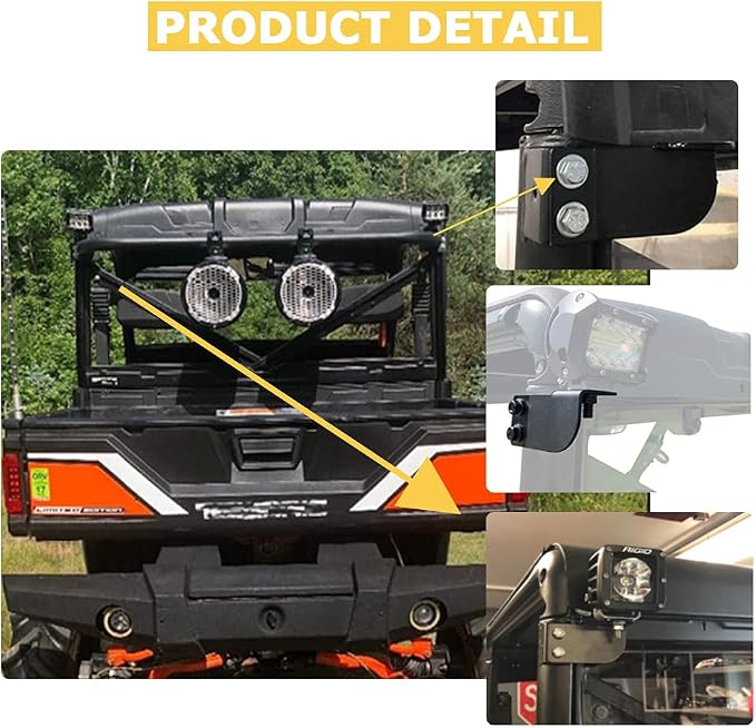Rear Roof Roll Backup Light Bar Brackets - Pro-fit Cage Bar Reverse LED Light Pod Mounting Fit for 2013-2021 Polaris Ranger Full Size