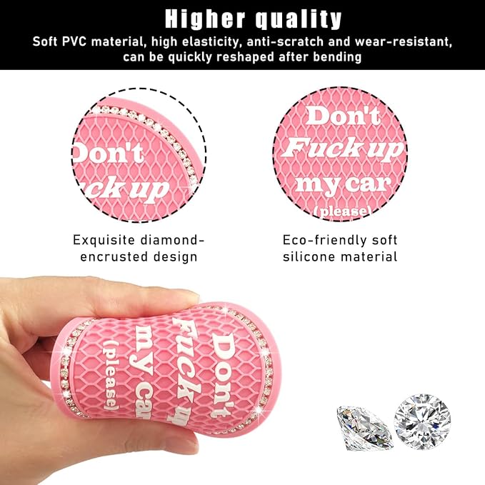 Ziciner 2 Pack Bling Car Cup Holder Coaster, 2.75 Inch Anti-Slip Auto Insert Cup Coaster, Crystal Car Drink Cup Mat Perfect for Women Girls, Universal Interior Decor Accessories (Pink)