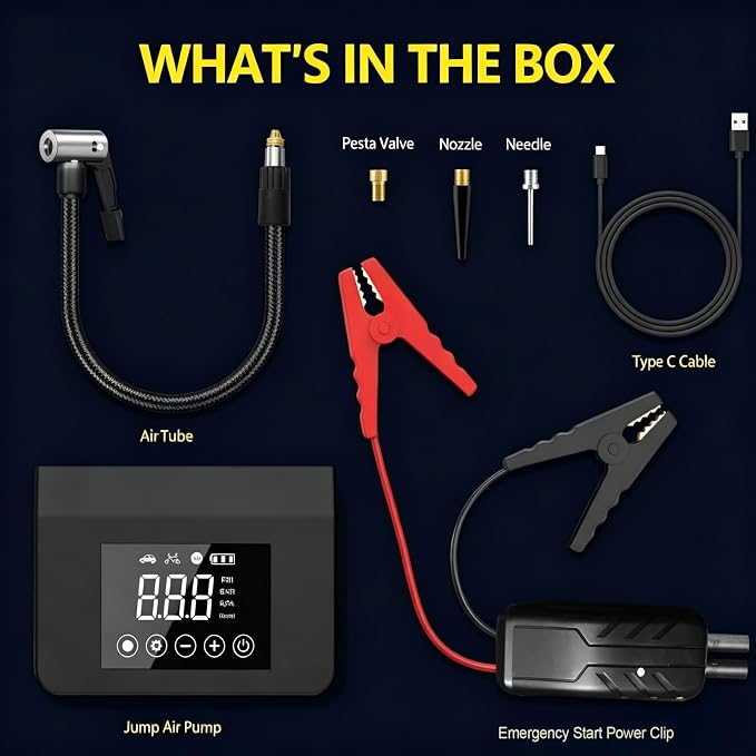 Eleacc Portable Jump Starter with Air Compressor, 4000A 12V Car Battery Jump Starter(All Gas/8.0L Diesel), Jump Box with 150PSI Auto-Shutoff Tire Inflator, 15000mAh Power Bank, LED&Type-C Fast Charge