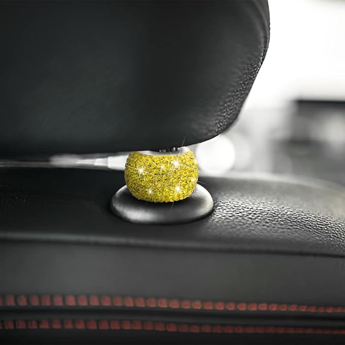 BELOMI 4 Pack Car Headrest Collars, Bling Car Head Rest Collars Rings Decor, Rhinestone Car Head Rest Collars, Diamond Interior Car Seat Accessory (Yellow)