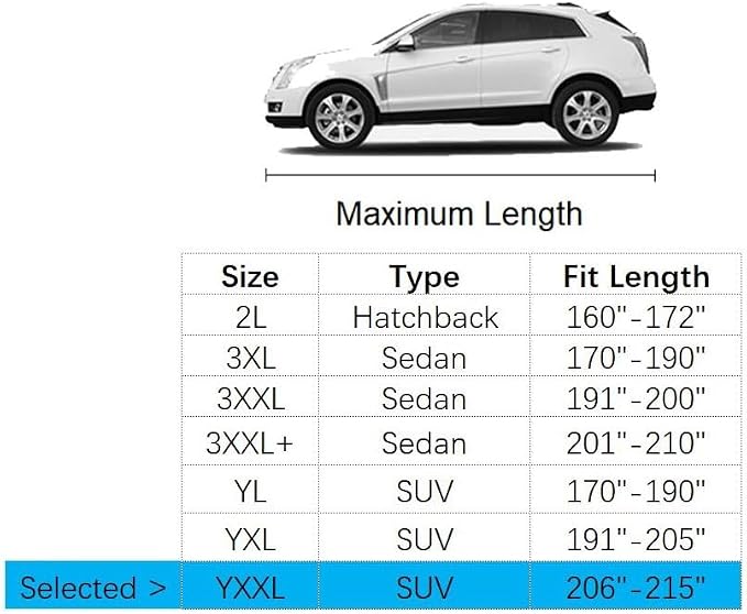 Car Cover Fit for 206-215 inches Length Full-Size SUV Waterproof All Weather Outdoor Full Cover Rain Sun UV Protection Side Door Zipper Dirtproof Scratch Resistant Breathable Dustproof