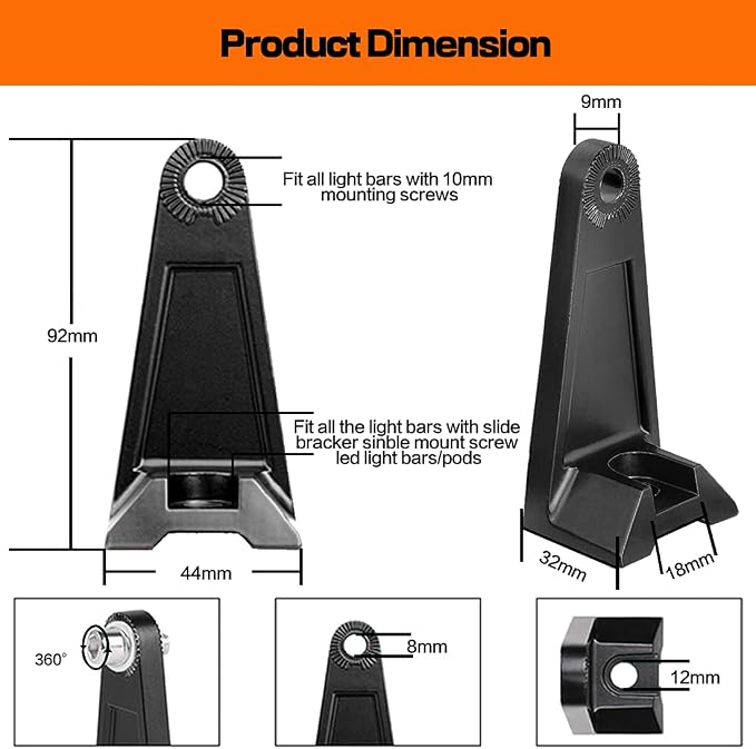 Side Brackets, LEDOPPO Light Bar Mounting Brackets Kit - Universal Straight & Curved LED Light Bars Bracket, Offroad Truck Hood & Roof LED Bar Side Mounted Base,Aluminium,Black,2-Pack